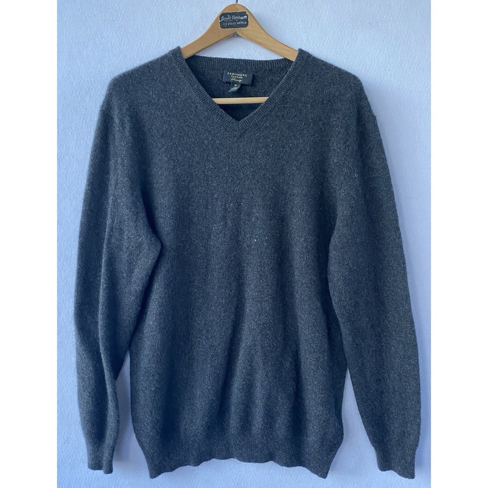 Cashmere Club Room Sweater Charcoal Gray Luxury Crew Neck Mens XL